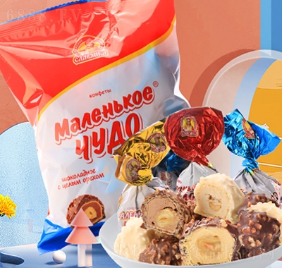 斯拉夫俄罗斯进口奶罐糖巧克力整颗榛仁夹心零食产品图