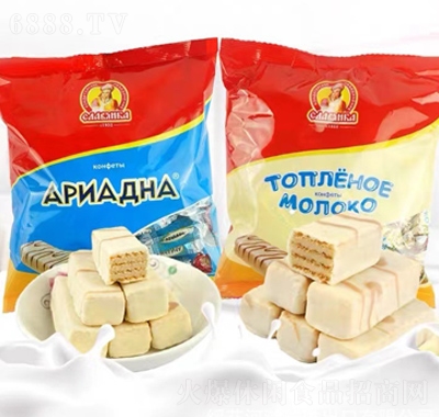 斯拉夫俄罗斯原装进口三种口味威化酸奶鲜奶榛子办公室零食喜糖产品图