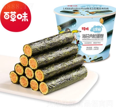 百草味海苔肉松卷分享桶400g小零食夹心海苔脆寿司碎拌饭