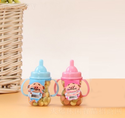 艾婴堡小馒头小奶瓶手柄粉色小瓶装休闲零食产品图