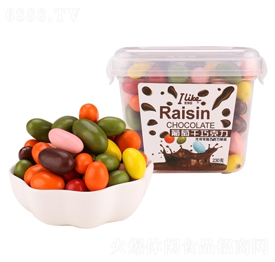 爱莱客葡萄干巧克力豆200g盒装儿童糖果休闲零食产品图