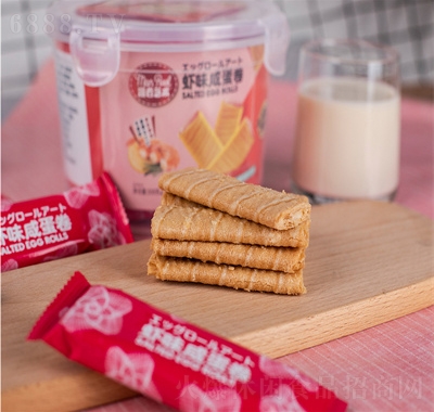 漫卷艺术虾味咸蛋卷饼干308g罐装蛋卷零食喜铺饼干
